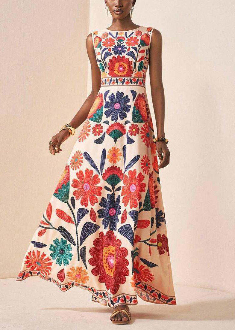 Women's Boho Ankle Dress Sleeveless O-Neck 3