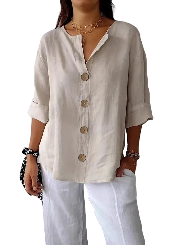 Women's Boho Top V Neck Patchwork Button Detail 0