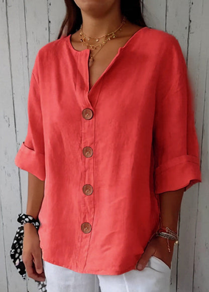 Women's Boho Top V Neck Patchwork Button Detail 2