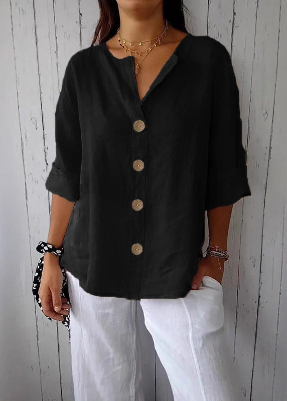 Women's Boho Top V Neck Patchwork Button Detail 3