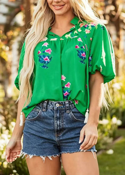Women’s Boho V Neck Tasseled Print Top 2