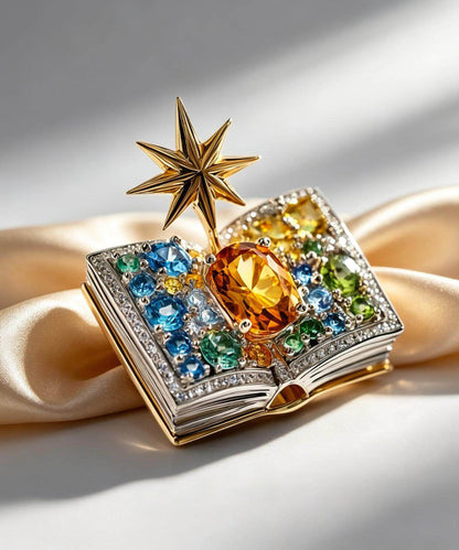 Women's Brooch Magic Book Design with Rainbow Crystal Detail 0