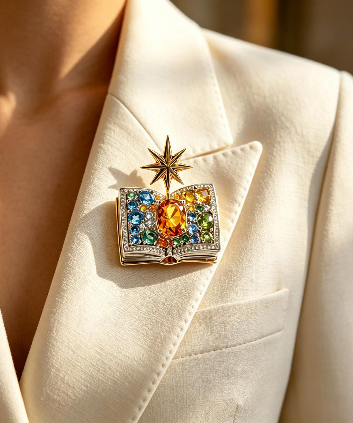 Women's Brooch Magic Book Design with Rainbow Crystal Detail 1