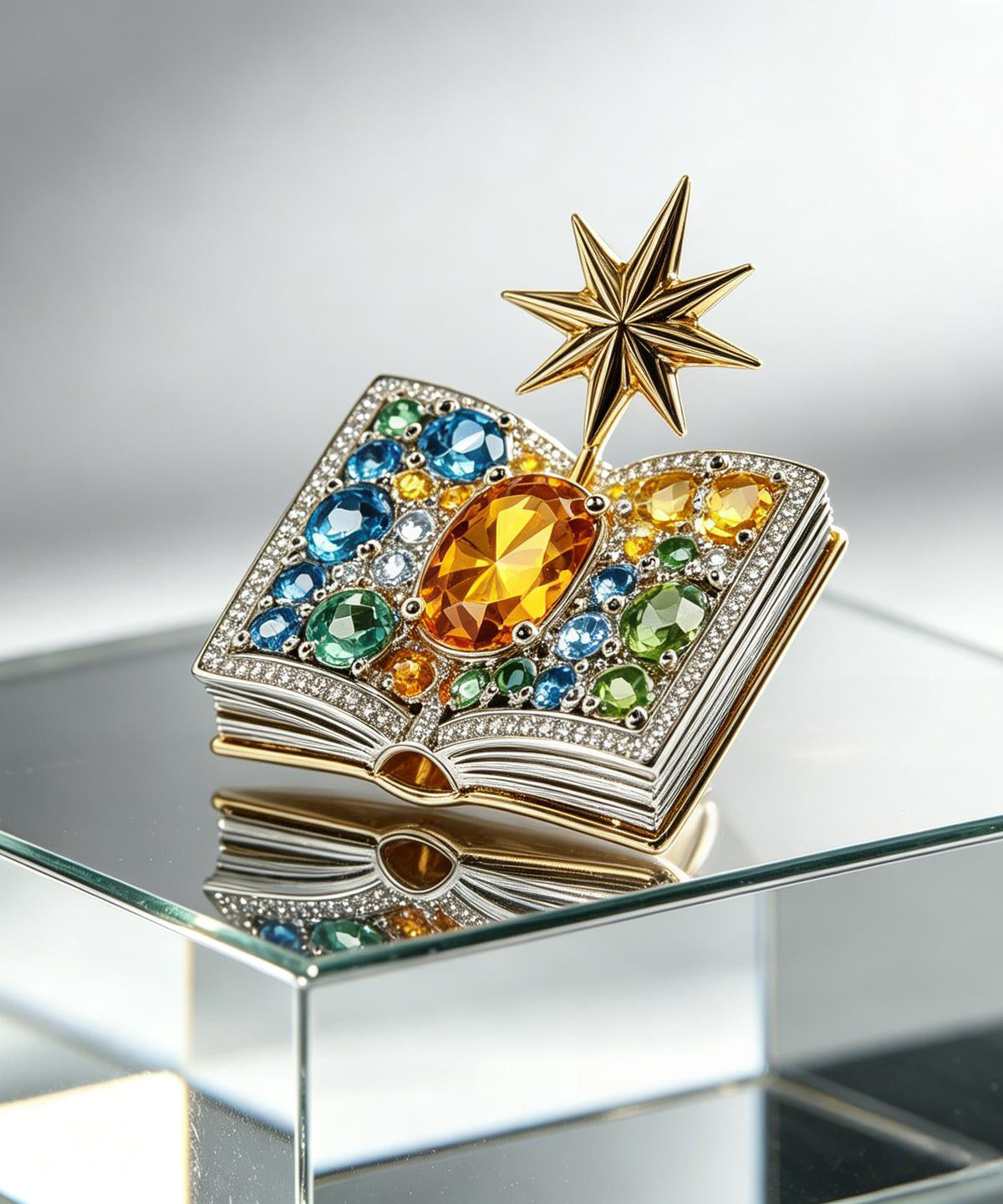 Women's Brooch Magic Book Design with Rainbow Crystal Detail 3
