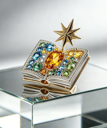 Women's Brooch Magic Book Design with Rainbow Crystal Detail 3