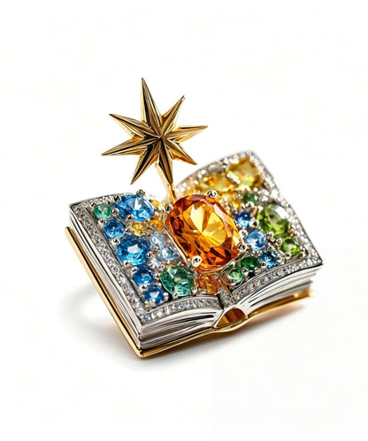 Women's Brooch Magic Book Design with Rainbow Crystal Detail 4