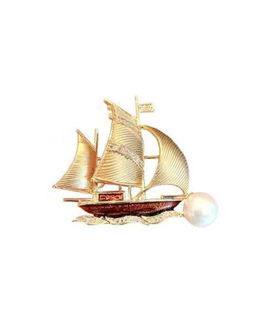 Women's Brooch Smooth Sailing Design with Pearl and Zircon Accents 4