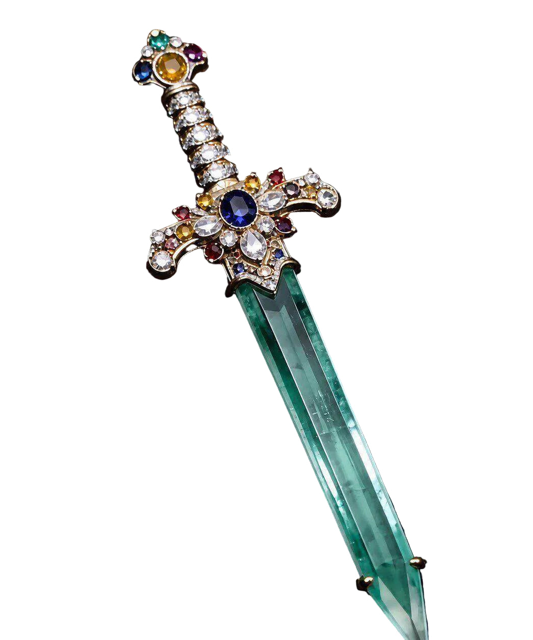 Women's Brooch Sword Design Inlaid Jade Accent 0