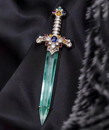 Women's Brooch Sword Design Inlaid Jade Accent 3