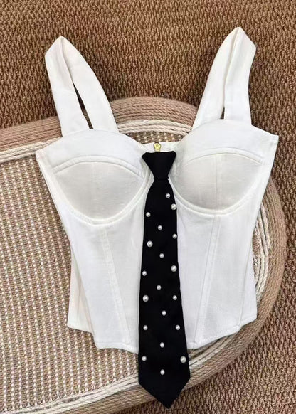 Women's Bustier Top Slim Fit with Pearl Necktie Detail 0