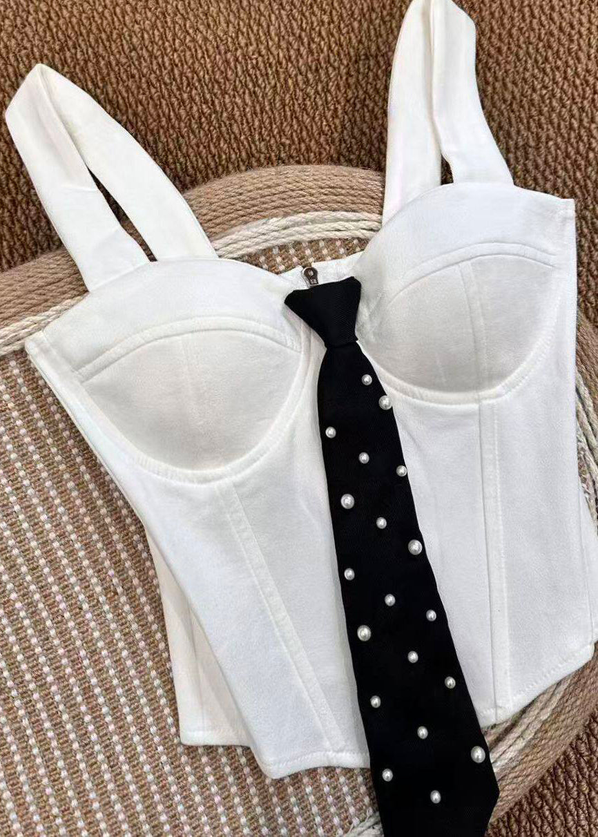 Women's Bustier Top Slim Fit with Pearl Necktie Detail 1