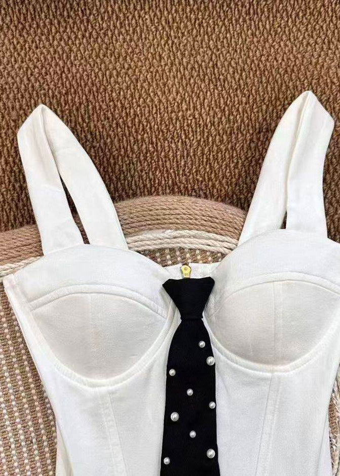 Women's Bustier Top Slim Fit with Pearl Necktie Detail 2