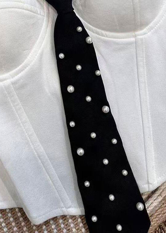 Women's Bustier Top Slim Fit with Pearl Necktie Detail 3