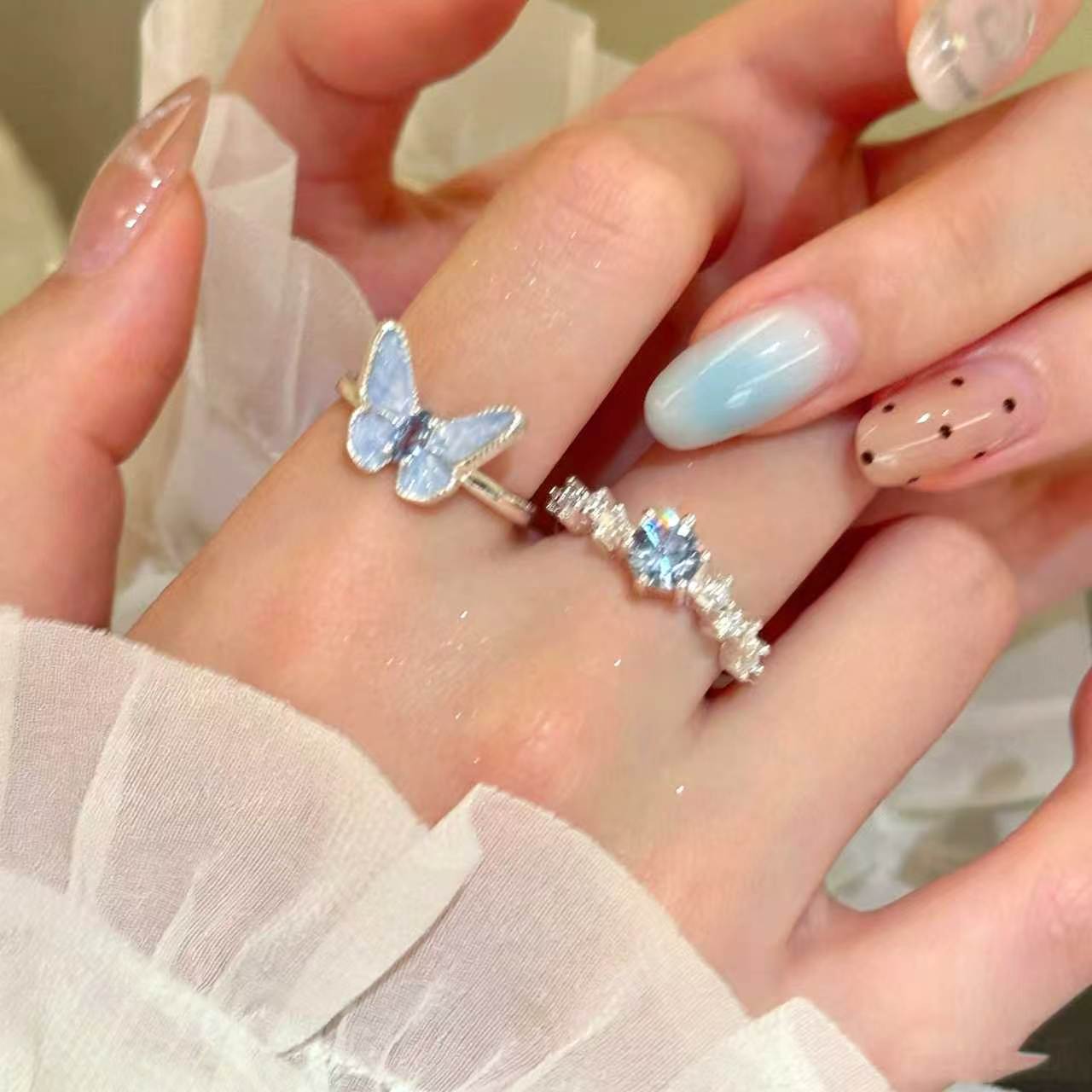 Women's Butterfly Ring Set Two-Piece Stylish 3
