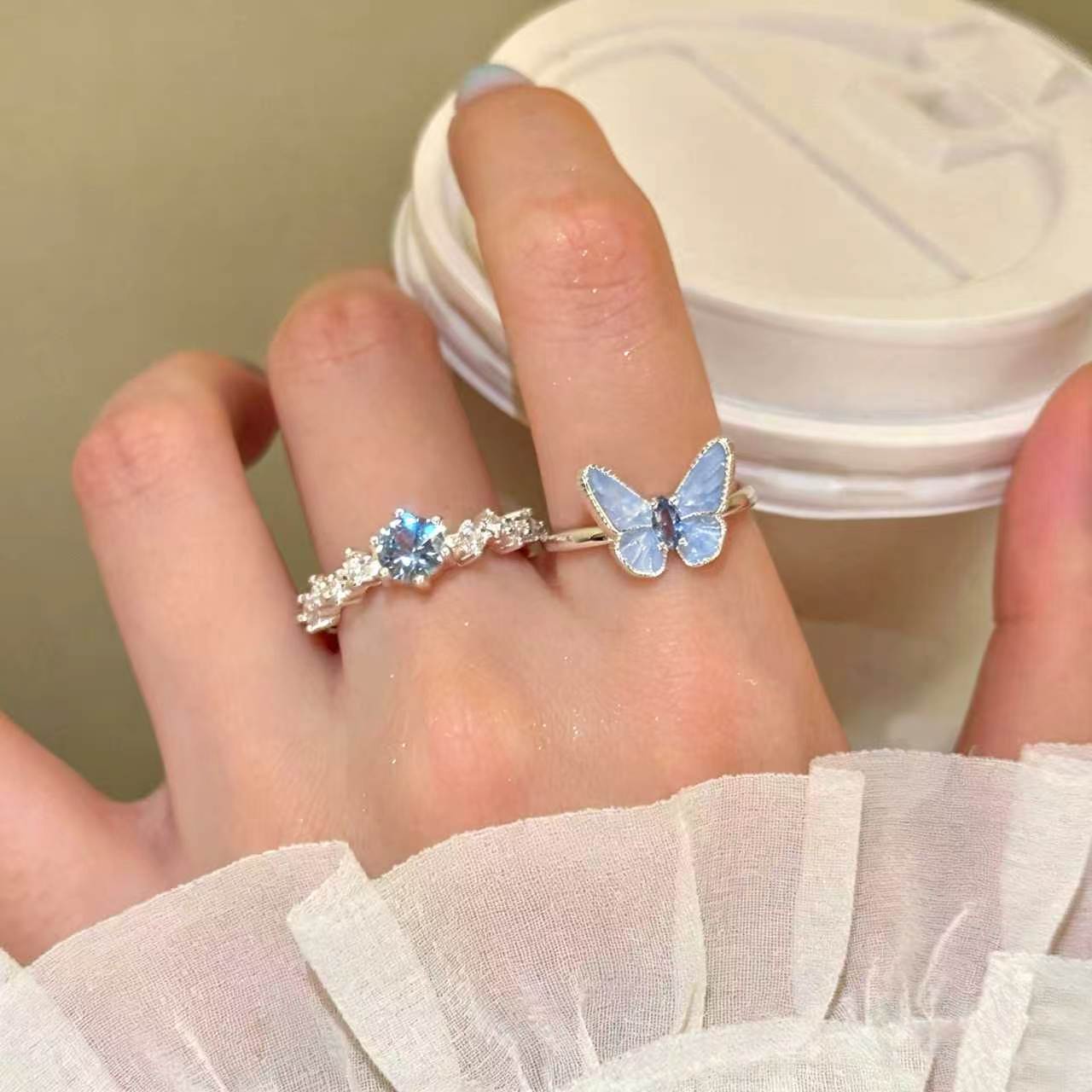 Women's Butterfly Ring Set Two-Piece Stylish 4