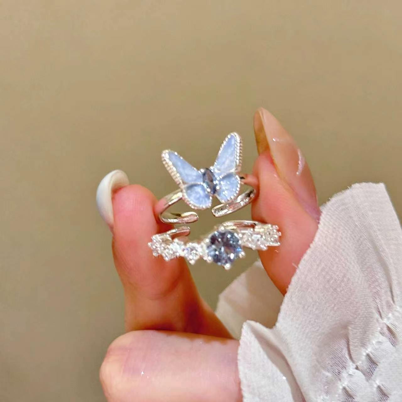 Women's Butterfly Ring Set Two-Piece Stylish 5