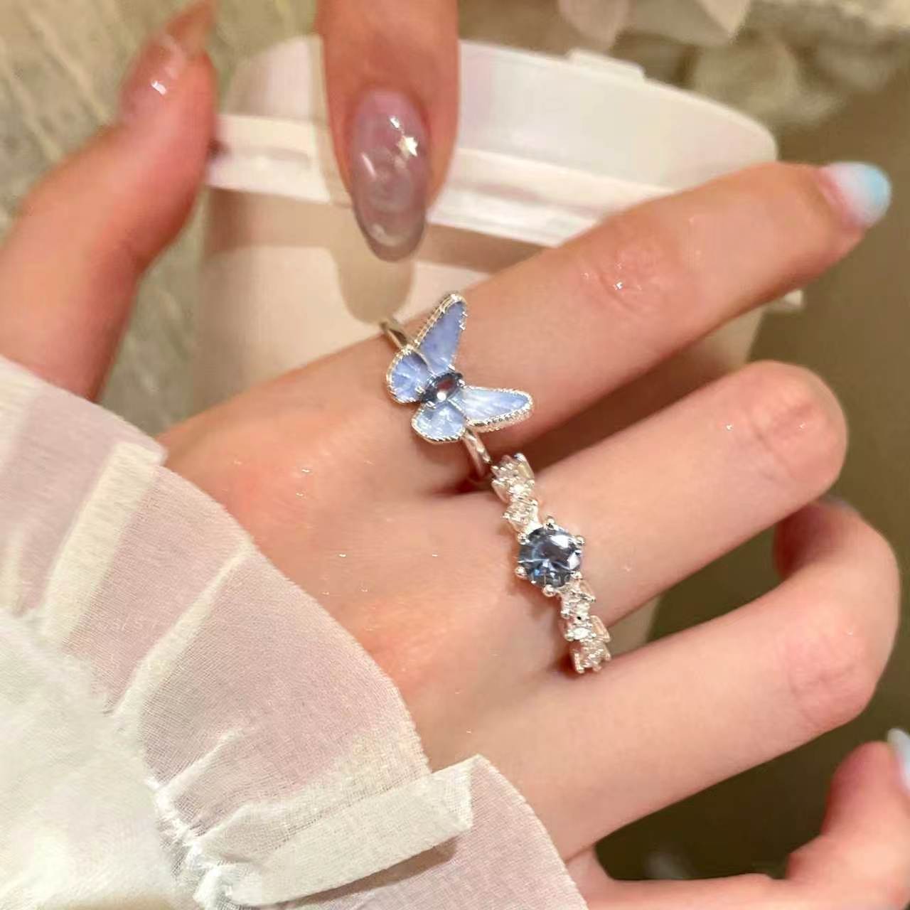 Women's Butterfly Ring Set Two-Piece Stylish 6