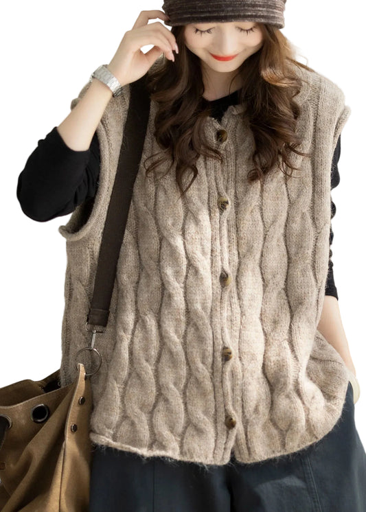 Women's Cable Knit Short Vest O-Neck 0