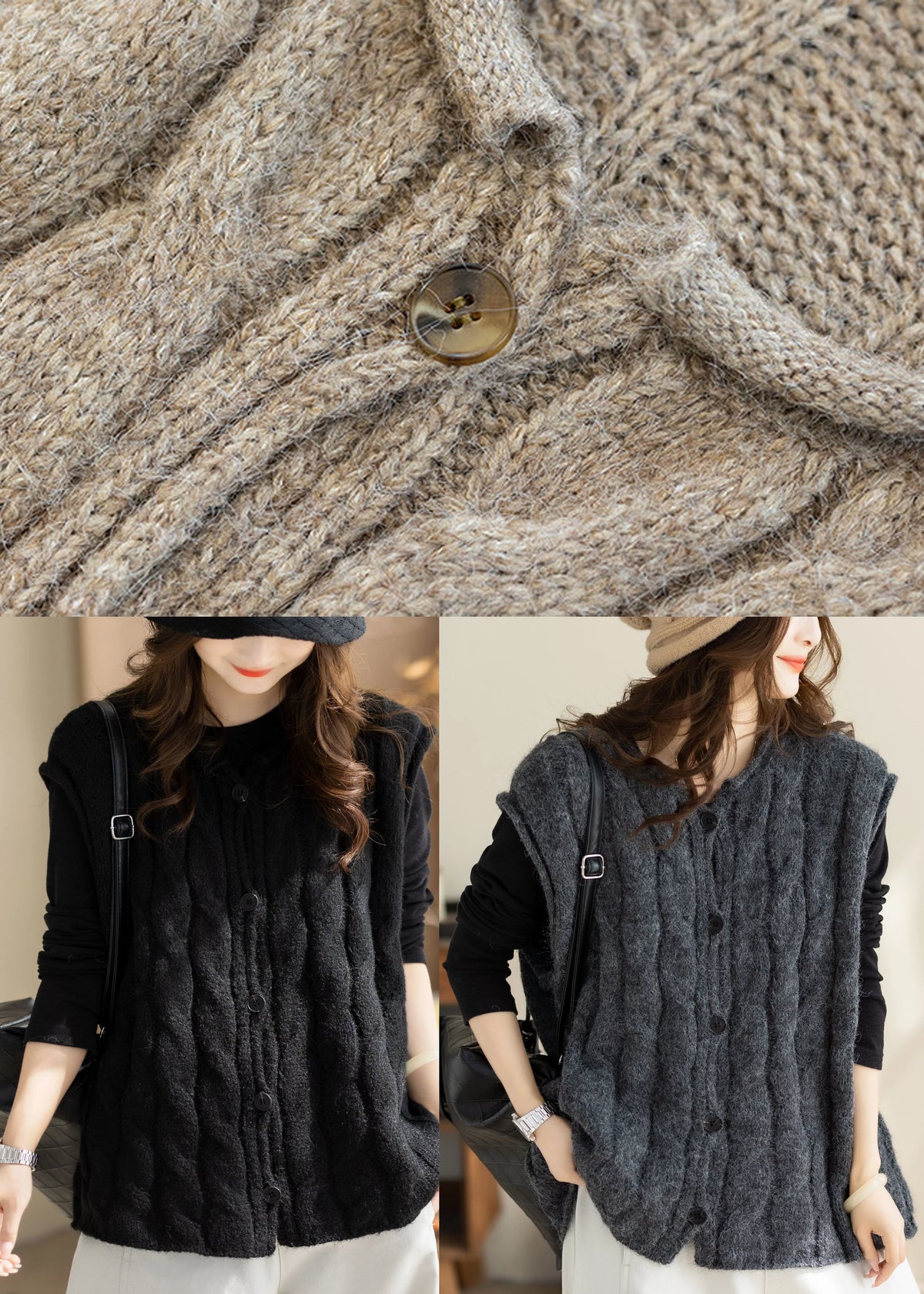 Women's Cable Knit Short Vest O-Neck 4