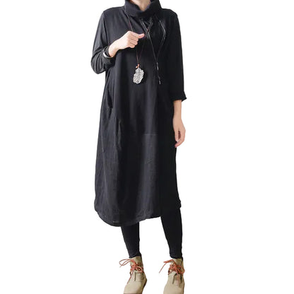 Women's Caftan Dress Autumn Zipper Shoulder Patchwork Style 0