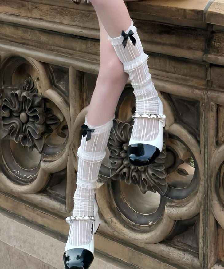 Women's Calf Socks Lace Patchwork Bow Detail 0