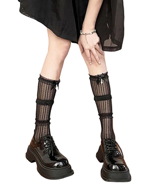 Women's Calf Socks Lace Patchwork Bow Detail 1