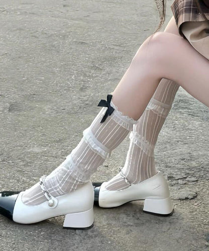 Women's Calf Socks Lace Patchwork Bow Detail 3