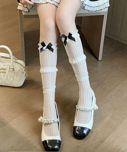 Women's Calf Socks Lace Patchwork Bow Detail 4