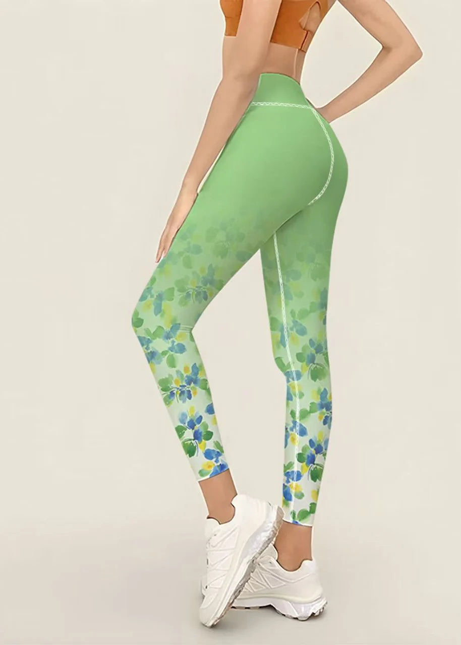 Women's Capri Leggings Floral Print High Waist Athletic Fit 1