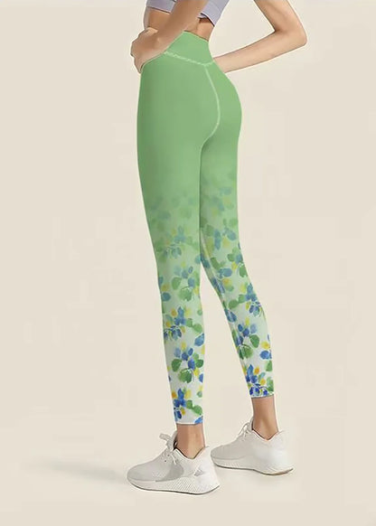 Women's Capri Leggings Floral Print High Waist Athletic Fit 3