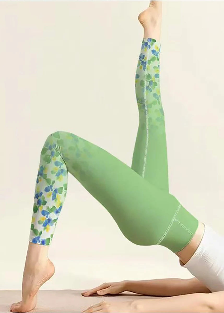 Women's Capri Leggings Floral Print High Waist Athletic Fit 4