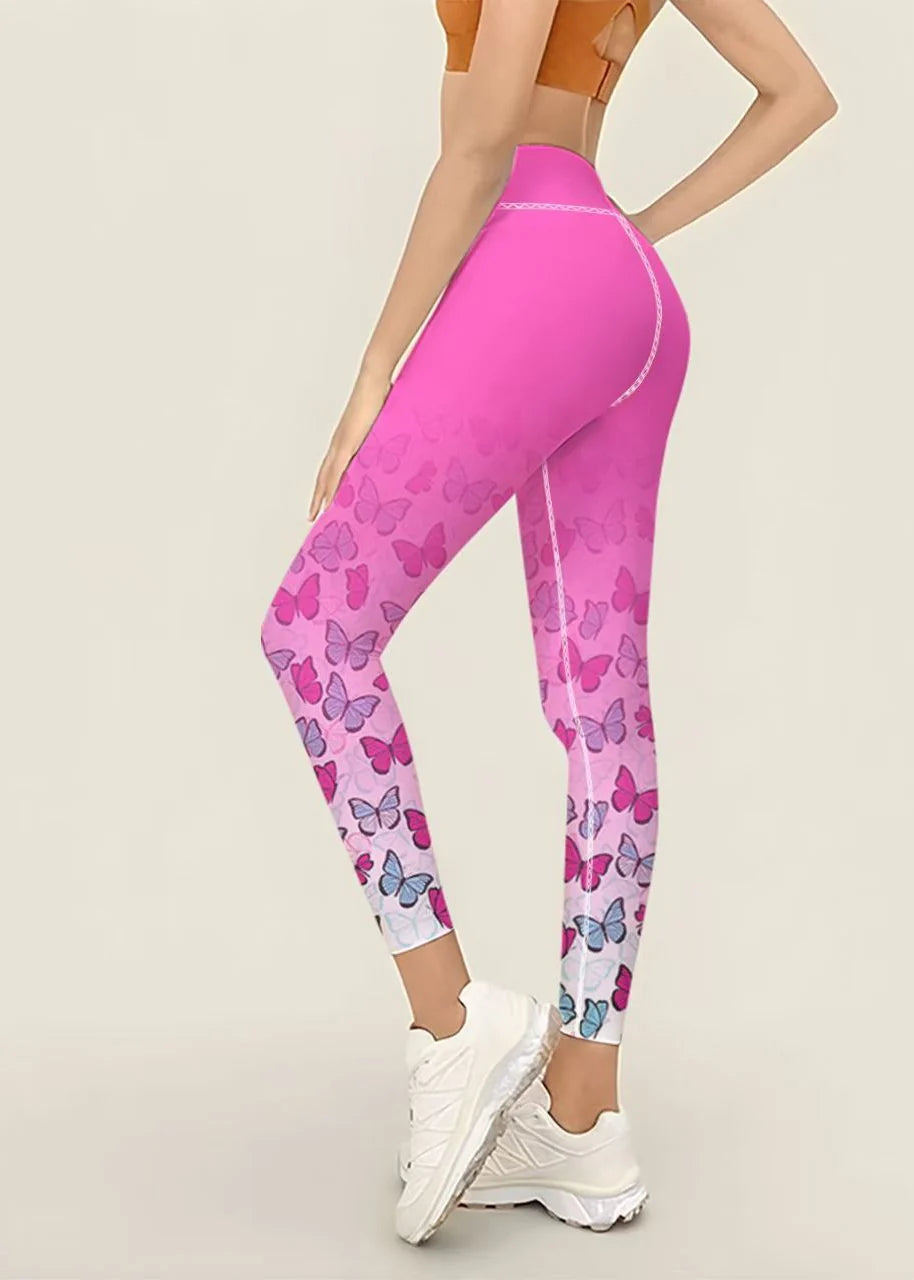 Women's Capri Leggings Gradient Butterfly Print High Waist Athletic 1