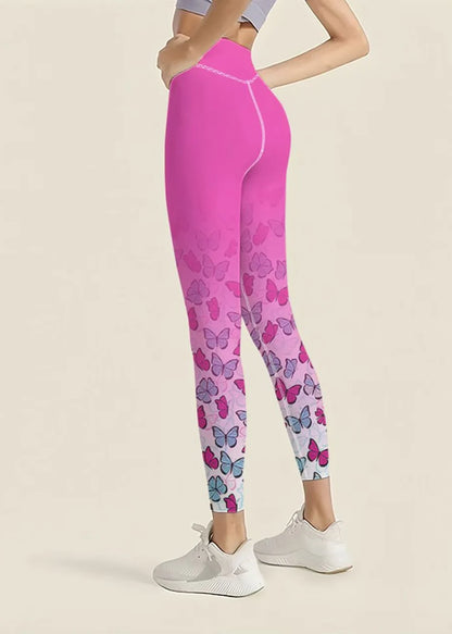 Women's Capri Leggings Gradient Butterfly Print High Waist Athletic 3