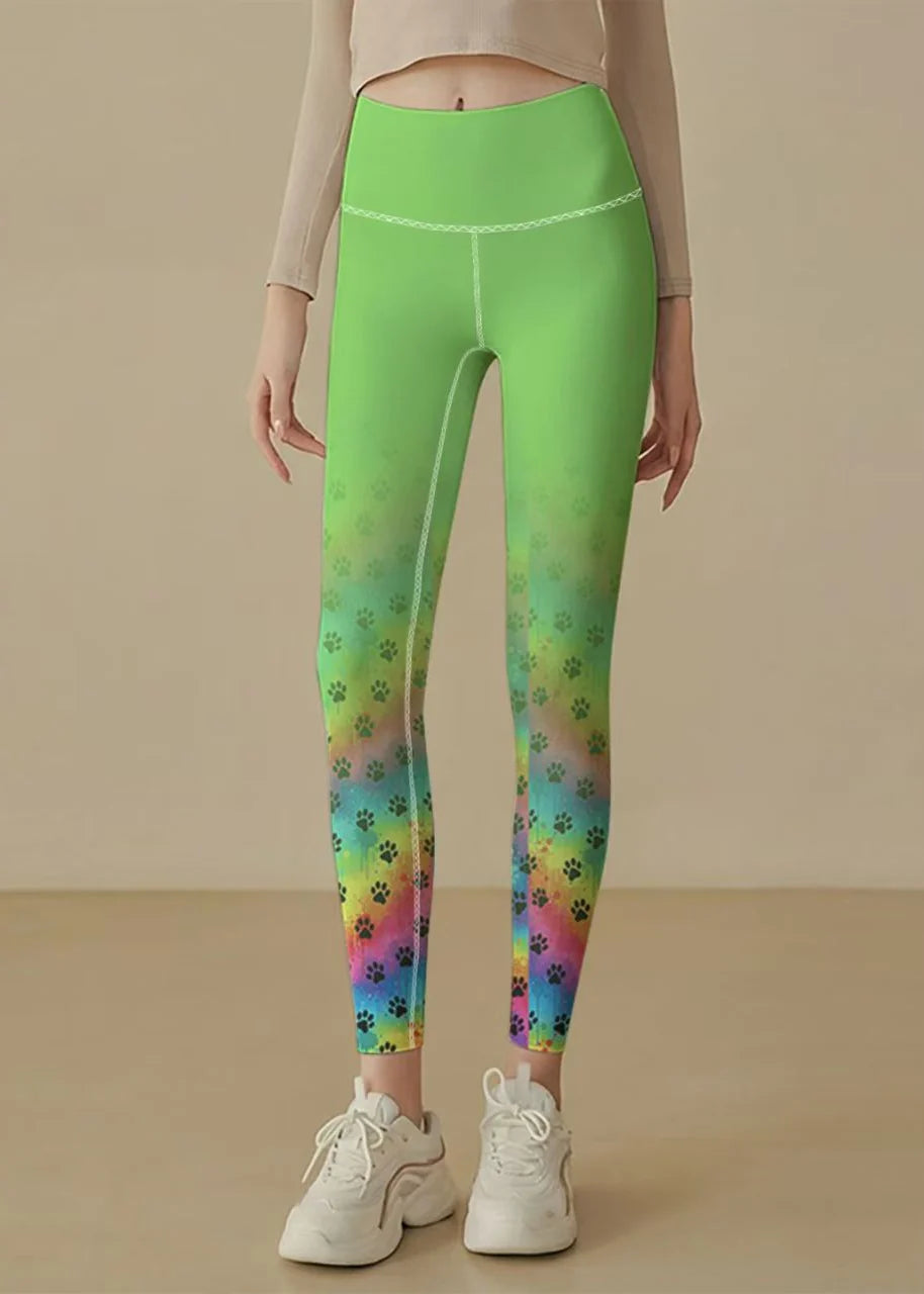 Women’s Capri Leggings High Waist Gradient Paw Print 1