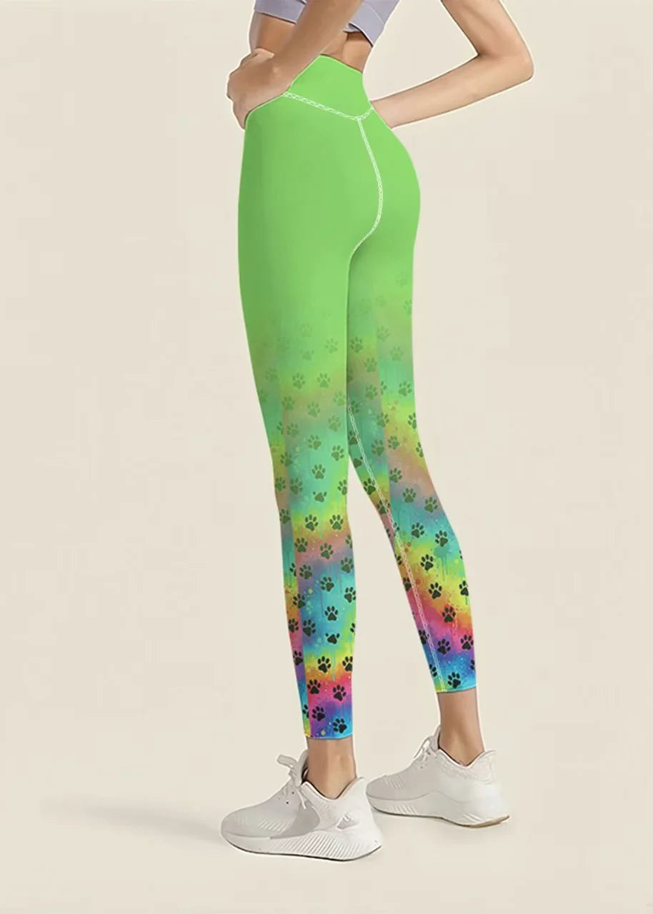 Women’s Capri Leggings High Waist Gradient Paw Print 3