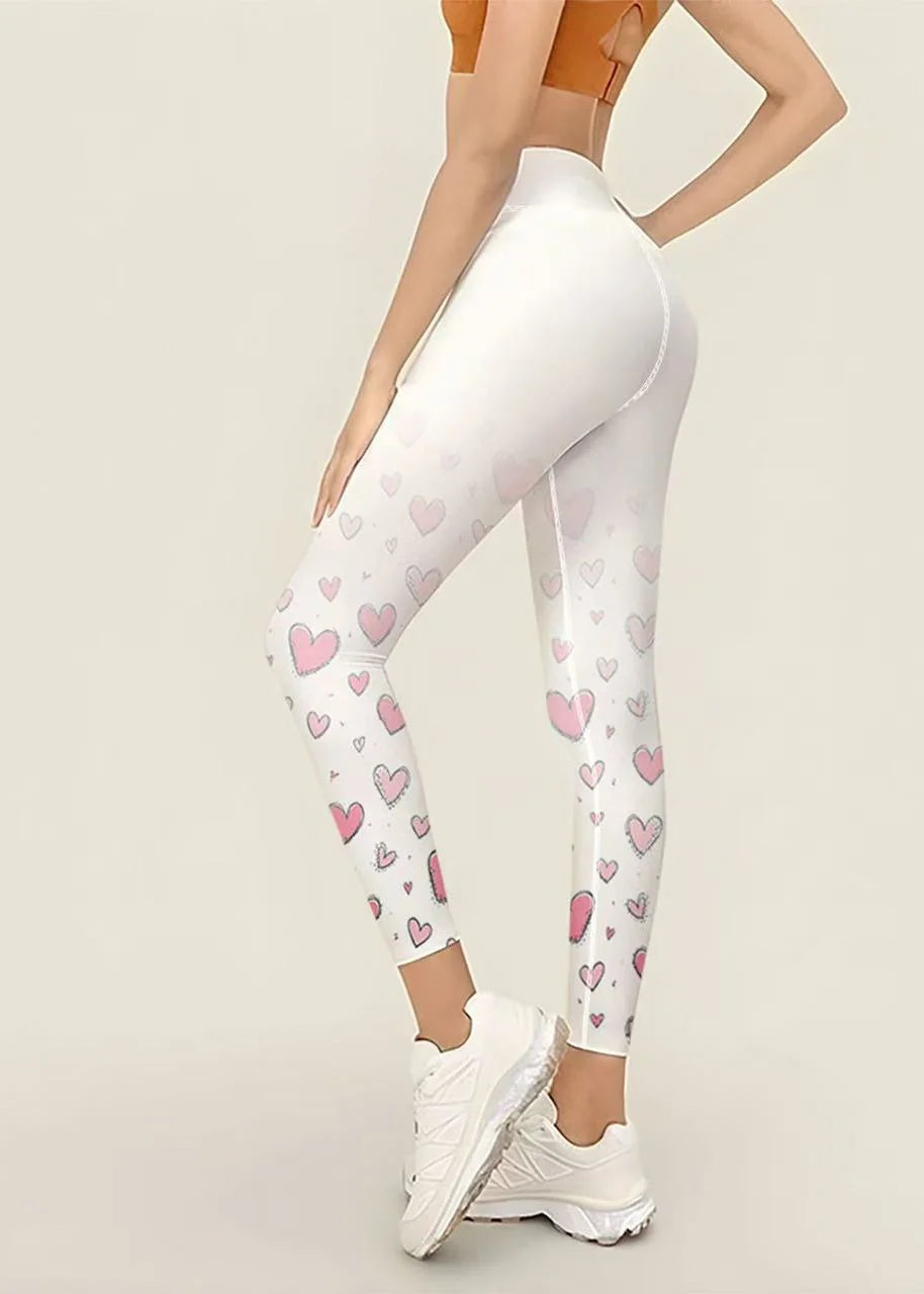 Women's Capri Leggings High Waist Heart Print 1