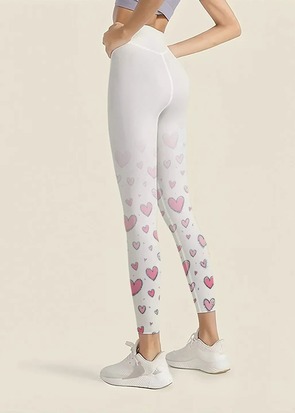Women's Capri Leggings High Waist Heart Print 3