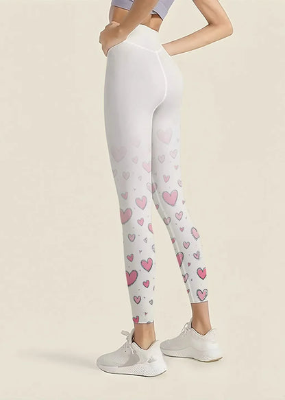 Women's Capri Leggings High Waist Heart Print 3