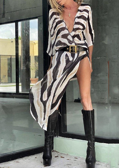 Women's Cardigan Asymmetrical Zebra Pattern Summer Style 0