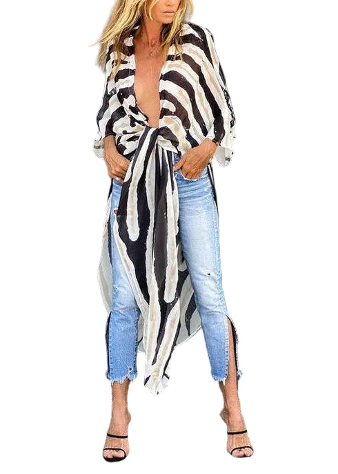 Women's Cardigan Asymmetrical Zebra Pattern Summer Style 1