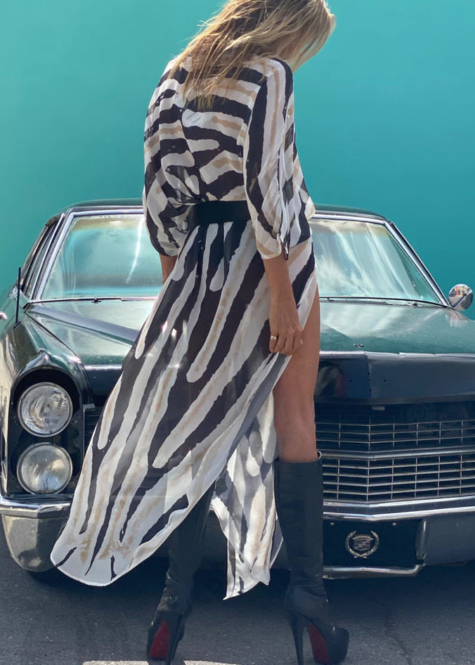 Women's Cardigan Asymmetrical Zebra Pattern Summer Style 3