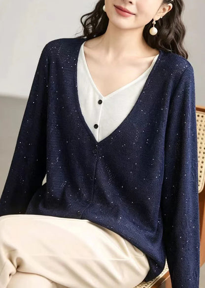 Women's Cardigan Casual Two-Piece V-Neck with Sequin Detail 4