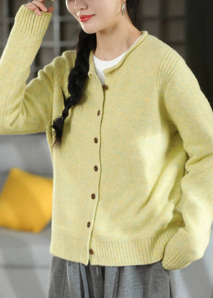 Women's Cardigan Sweater Button Front Patchwork Design O-Neck 1