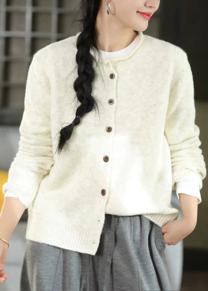 Women's Cardigan Sweater Button Front Patchwork Design O-Neck 3