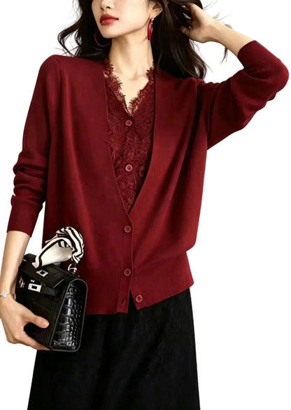 Women's Cardigan V Neck Lace Patchwork Stylish Layering Piece 0
