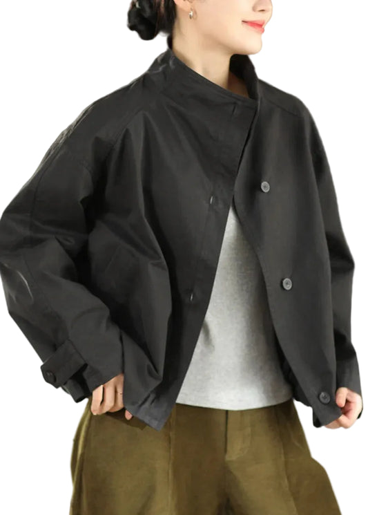 Women's Casual Coat Stand Collar Button Front 0