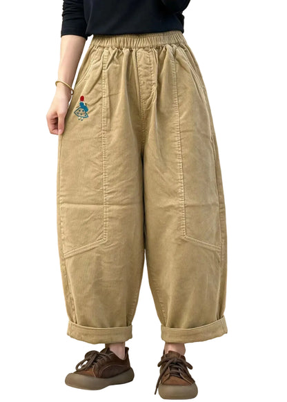 Women's Casual Corduroy Pants Patchwork with Embroidered Pockets 0