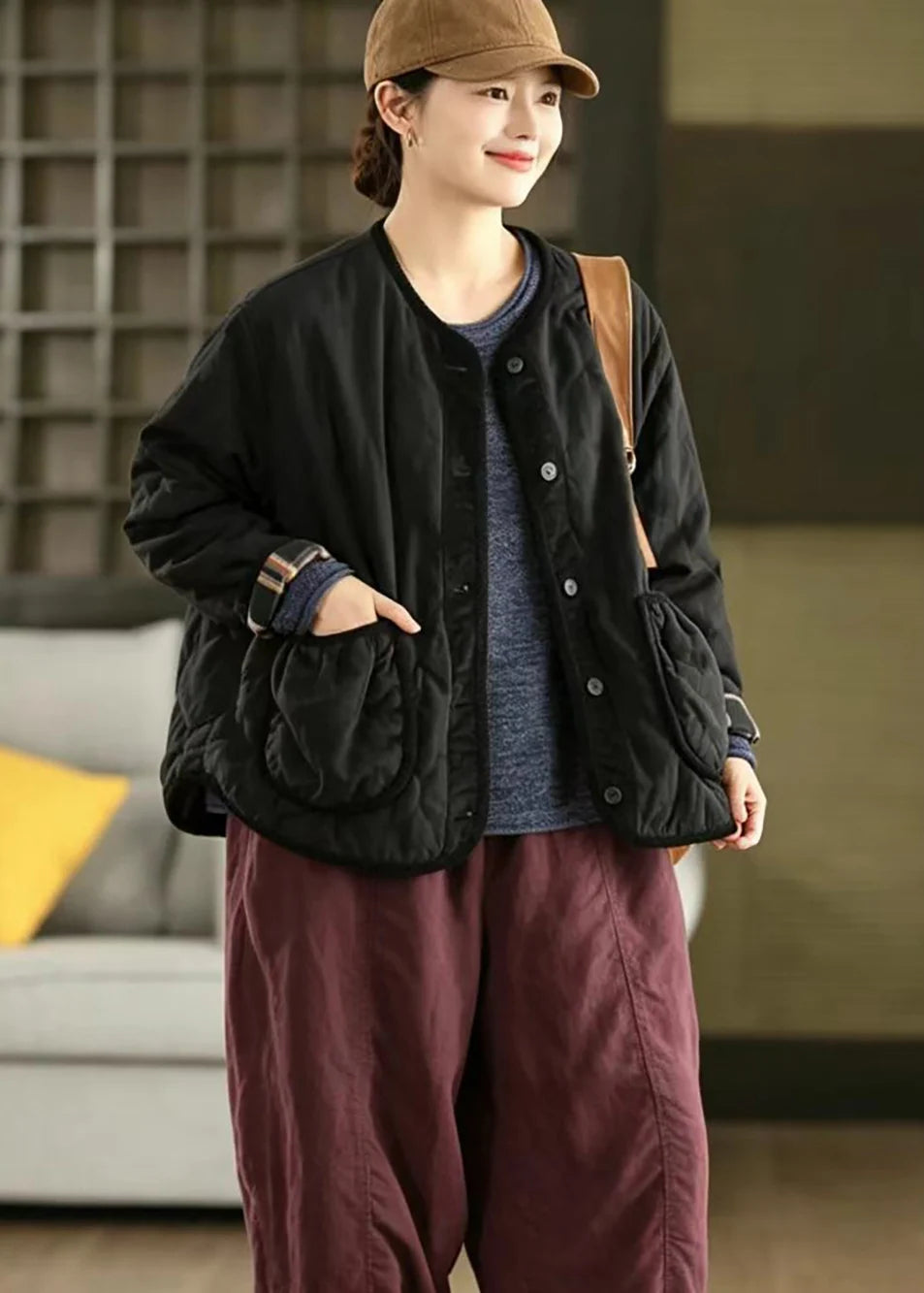 Women's Casual Jacket Corduroy Patchwork with Pockets 2