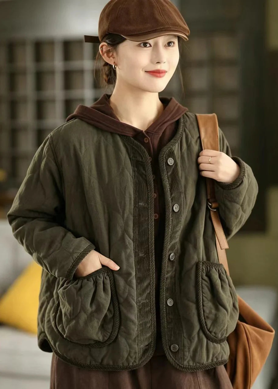 Women's Casual Jacket Corduroy Patchwork with Pockets 3