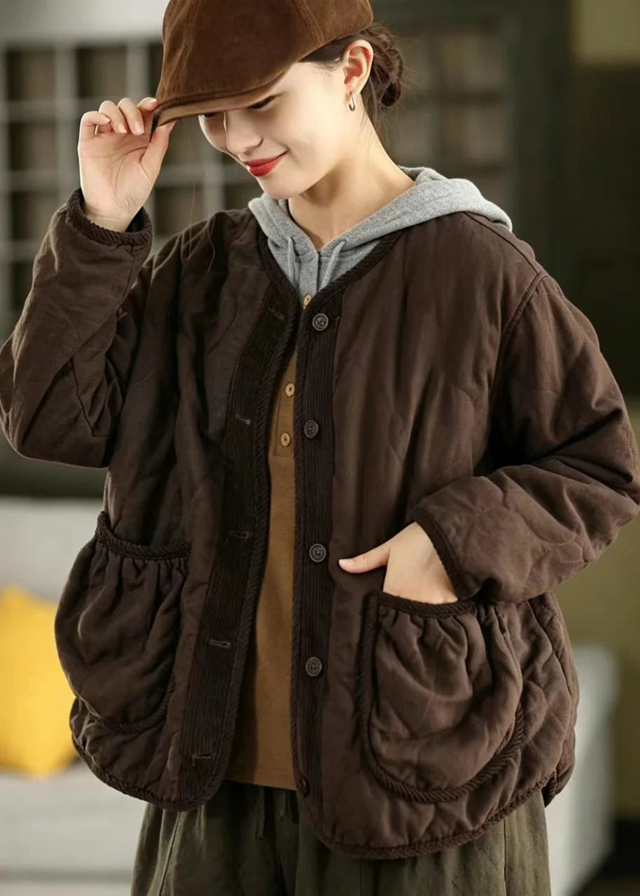 Women's Casual Jacket Corduroy Patchwork with Pockets 4